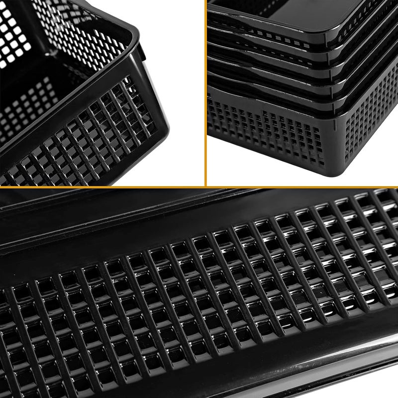 Eslite A4 Size Plastic Storage Basket,Desktop File Paper Letter Organizer Tray, 6-Packs (Black) - Image 3